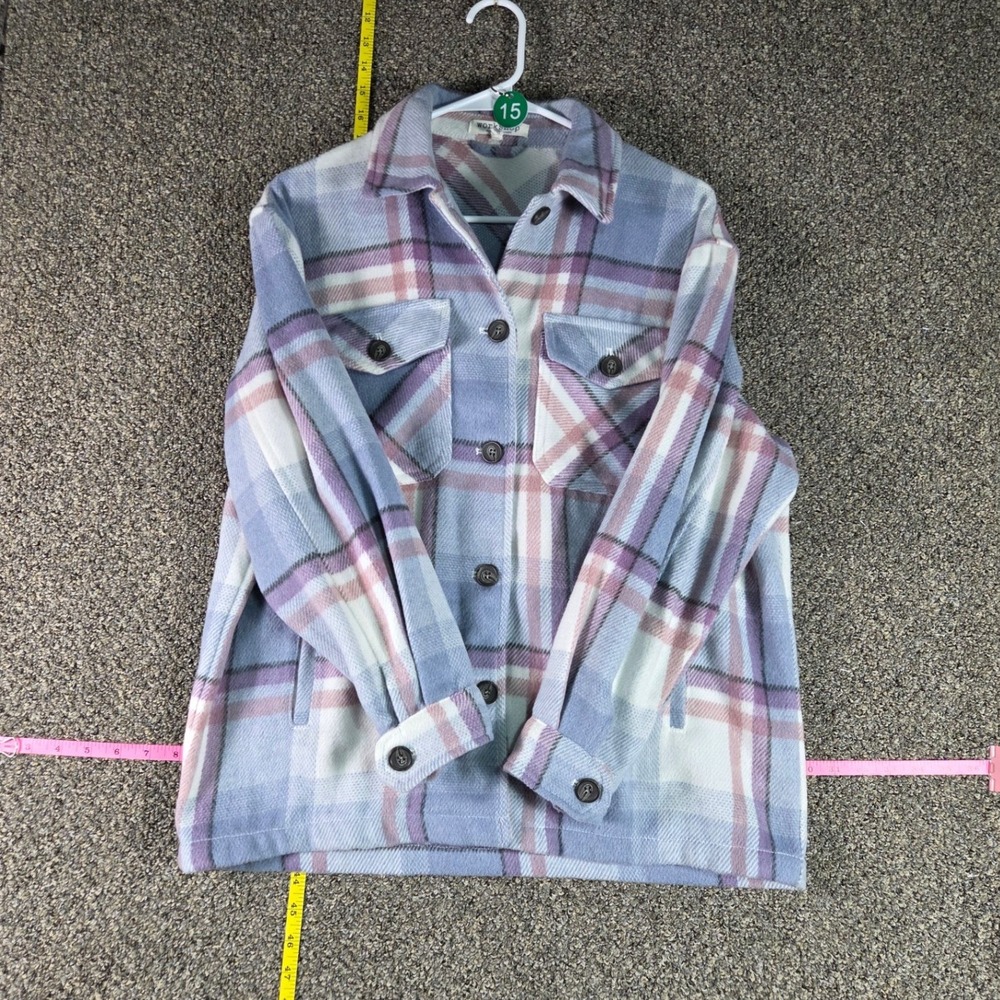 Workshop Republic Shacket Women Small Blue Purple Plaid Button Up Shirt Jacket